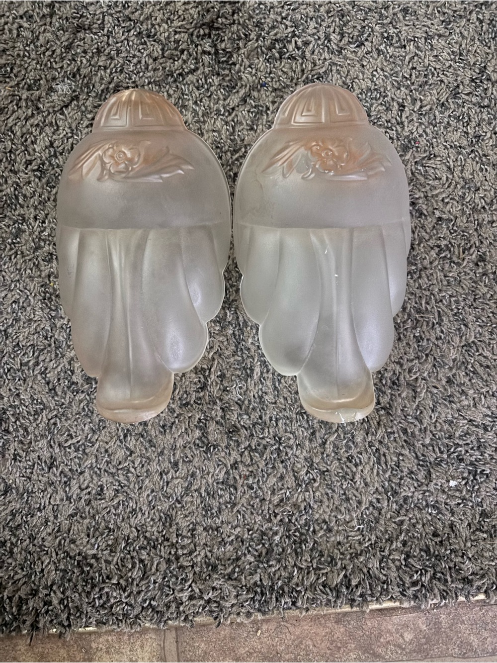 Pair Vintage 1930s Art Deco Frosted Glass Slipper Slip Shades 5-Inch